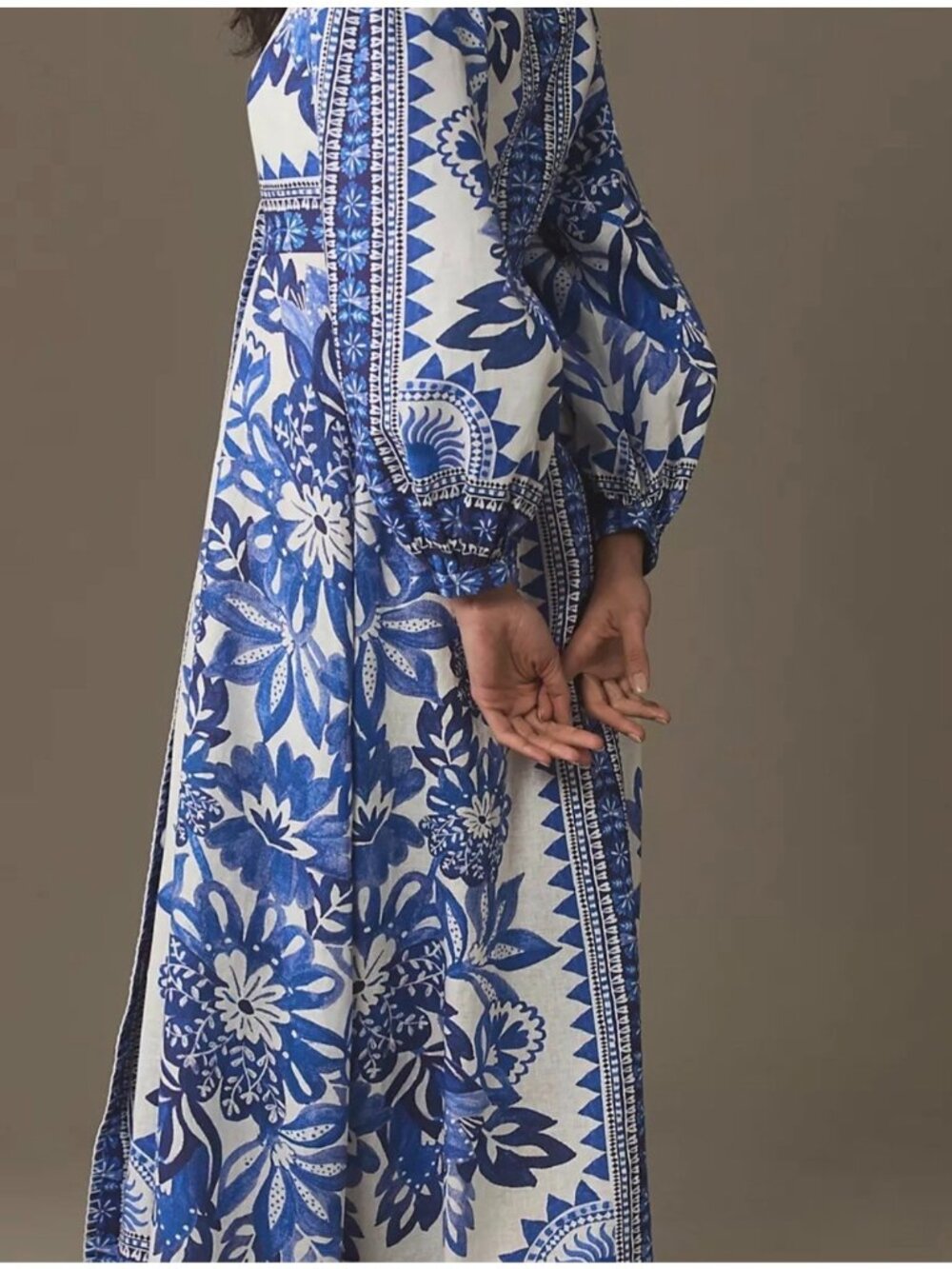 Farm Rio Flora Tapestry Off-White & Blue Maxi Dress SZ L Coastal Chic NWT - Picture 2 of 15
